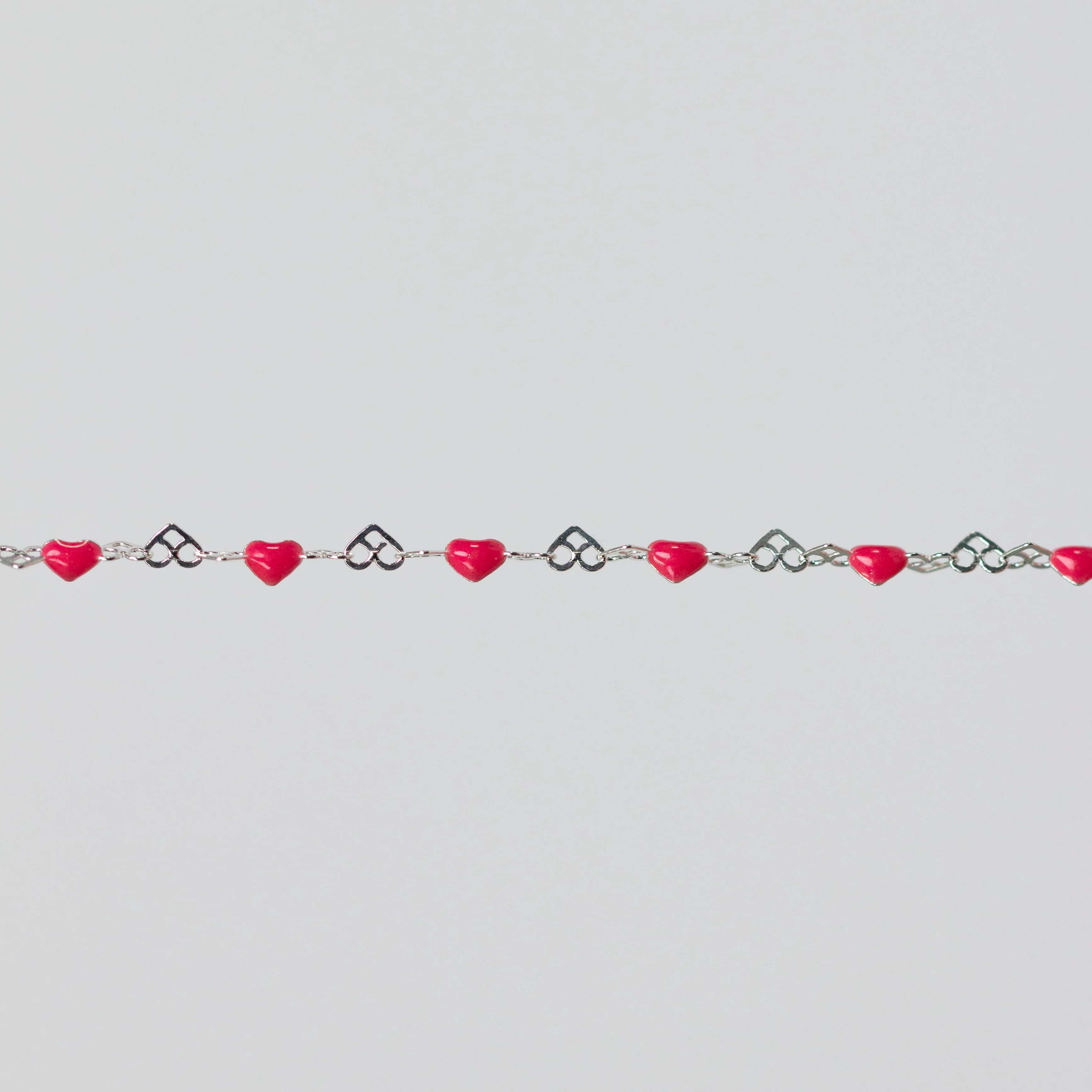 Natalie Permanent Jewelry Chain, Heart Links with Dark Rose Enamel, Available in Sterling Silver - Image 3