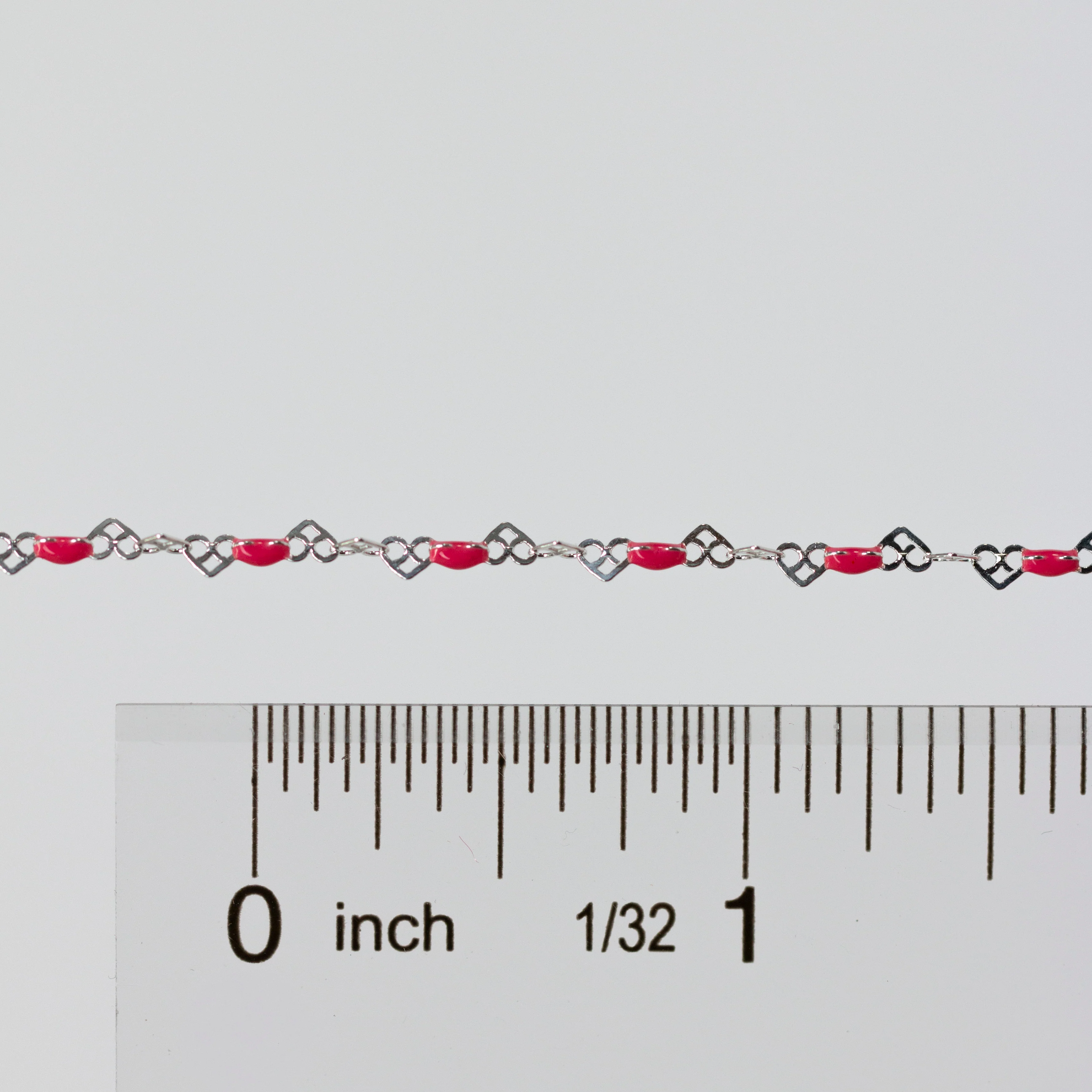 Natalie Permanent Jewelry Chain, Heart Links with Dark Rose Enamel, Available in Sterling Silver - Image 4